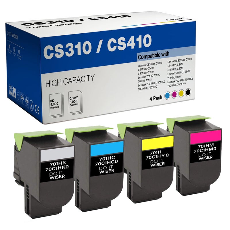 Do it Wiser CS310 CS410 701H Toner Cartridge Replacement for Lexmark 70C1HK0 70C1HC0 70C1HM0 70C1HY0 for Lexmark CS310 CS310dn CS310n CS410n CS410dn CS510 CS510de Printer, 4 Pack - Image 1